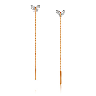 Серьги детские из красного золота с фианитом