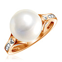 Кольцо из красного золота с жемчугом, фианитами Сваровски