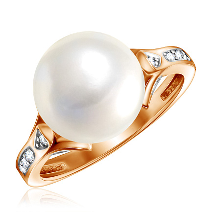 Кольцо из красного золота с жемчугом, фианитами Сваровски
