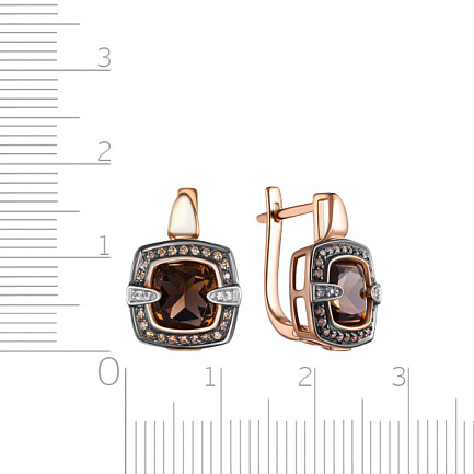 Серьги с английским замком из красного золота с раухтопазом