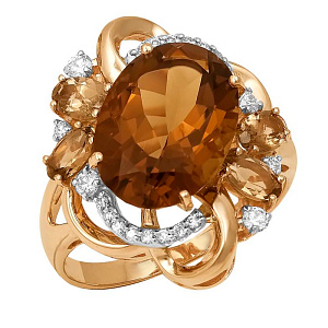 Кольцо из комбинированного золота с бриллиантами, кварцем