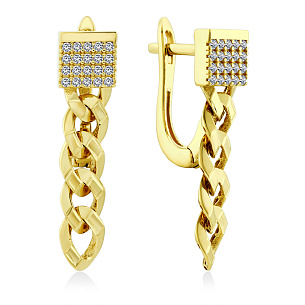 Серьги из желтого золота с фианитом