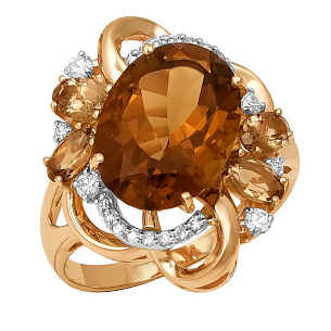 Кольцо из комбинированного золота с кварцем, бриллиантами