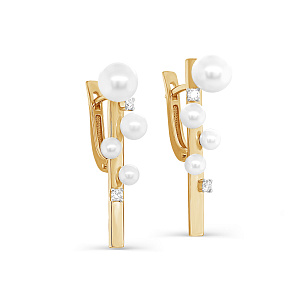 Серьги с английским замком из желтого золота с бриллиантами