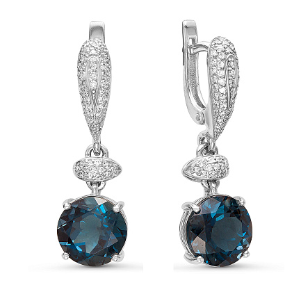 Серьги из белого золота с бриллиантами, топазами