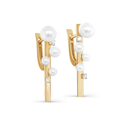 Серьги с английским замком из желтого золота с бриллиантами