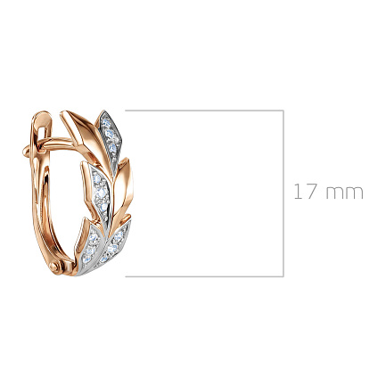 Серьги с английским замком из красного золота с фианитом