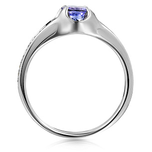 Кольцо из белого золота с танзанитом, бриллиантами