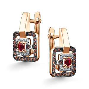 Серьги с английским замком из красного золота с бриллиантами
