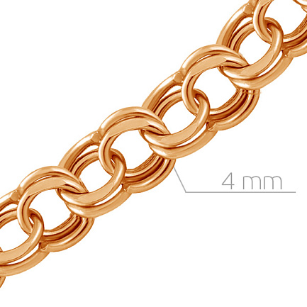 Цепь пустотелая из красного золота, плетение шпрингелевая свободная