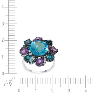 Кольцо из белого золота с бриллиантами, аметистами