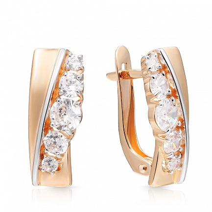 Серьги с английским замком из красного золота с фианитом