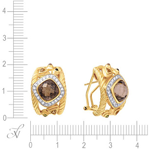 Серьги из желтого золота с бриллиантами, раухтопазами, цитринами и кварцами