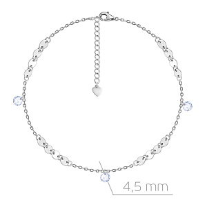 Браслет на ногу декоративный из серебра с фианитом