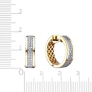 Серьги с английским замком из желтого золота с фианитом