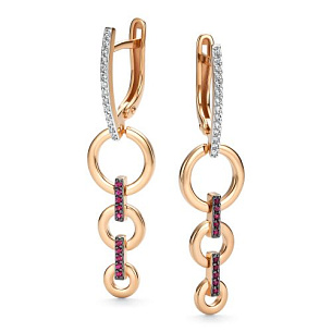 Серьги с английским замком из красного золота с бриллиантом