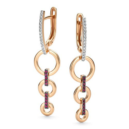 Серьги с английским замком из красного золота с бриллиантами