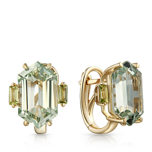 Серьги с английским замком из желтого золота с аметистом