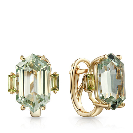 Серьги с английским замком из желтого золота с аметистом