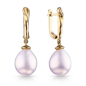 Серьги с английским замком из желтого золота с жемчугом