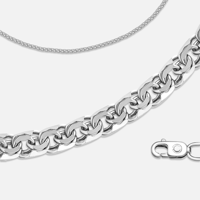 Цепь ручной работы из белого золота, плетение бисмарк 62045382145